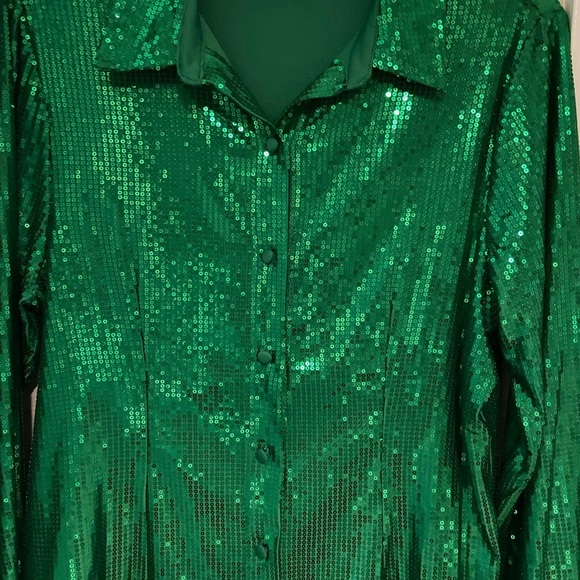 Green Sequin Button-Up Shirt - Picture 3 of 7